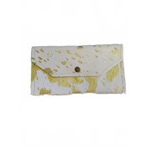 NEW BOHO RANCH women's western cowhide hair on wallet in white & gold specks cow